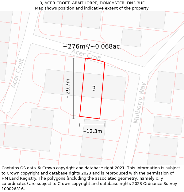 3, ACER CROFT, ARMTHORPE, DONCASTER, DN3 3UF: Plot and title map