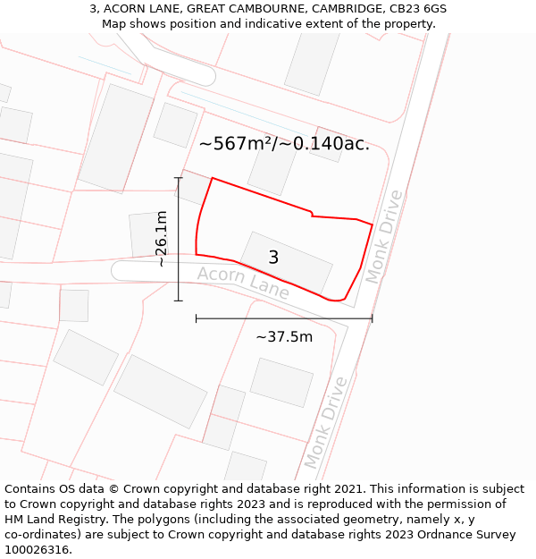 3, ACORN LANE, GREAT CAMBOURNE, CAMBRIDGE, CB23 6GS: Plot and title map