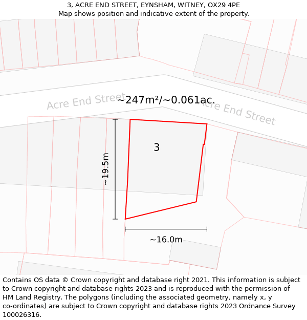 3, ACRE END STREET, EYNSHAM, WITNEY, OX29 4PE: Plot and title map