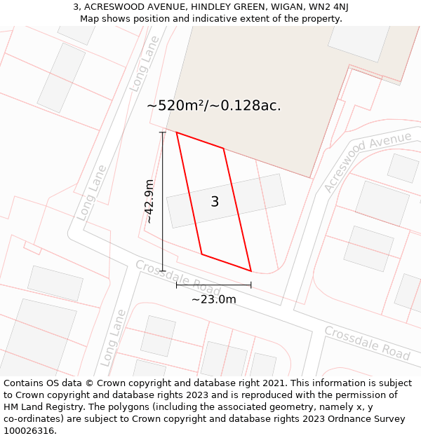3, ACRESWOOD AVENUE, HINDLEY GREEN, WIGAN, WN2 4NJ: Plot and title map