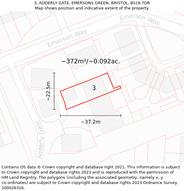 3, ADDERLY GATE, EMERSONS GREEN, BRISTOL, BS16 7DR: Plot and title map