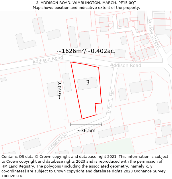 3, ADDISON ROAD, WIMBLINGTON, MARCH, PE15 0QT: Plot and title map