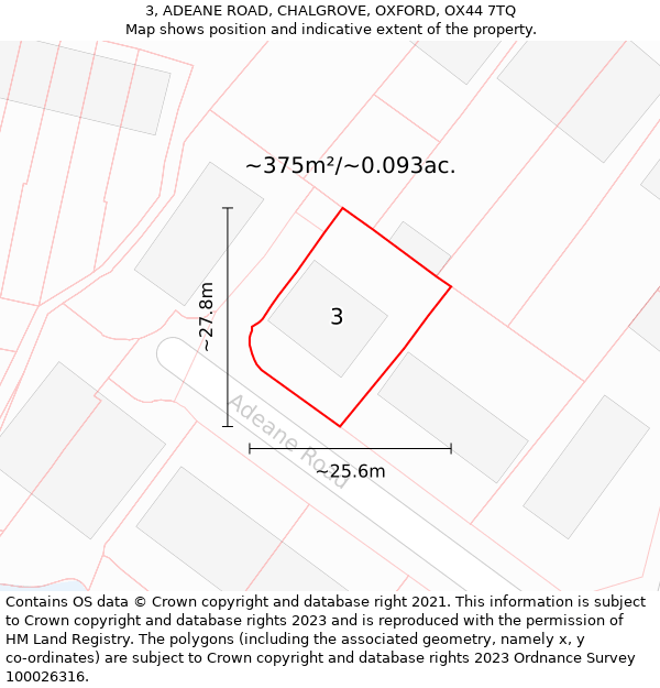 3, ADEANE ROAD, CHALGROVE, OXFORD, OX44 7TQ: Plot and title map