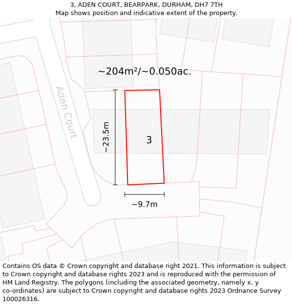 3, ADEN COURT, BEARPARK, DURHAM, DH7 7TH: Plot and title map