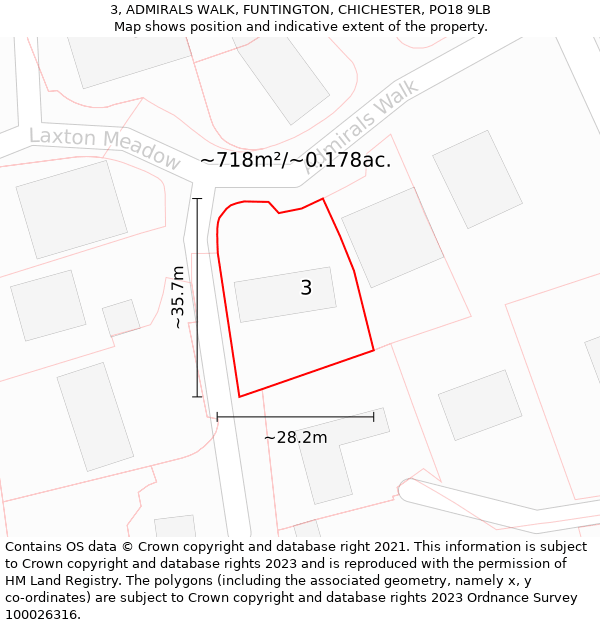 3, ADMIRALS WALK, FUNTINGTON, CHICHESTER, PO18 9LB: Plot and title map