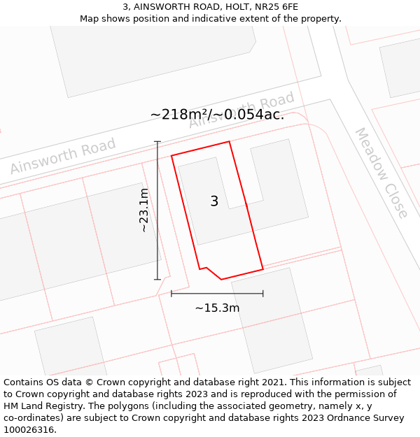 3, AINSWORTH ROAD, HOLT, NR25 6FE: Plot and title map