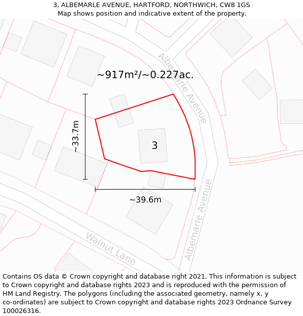 3, ALBEMARLE AVENUE, HARTFORD, NORTHWICH, CW8 1GS: Plot and title map