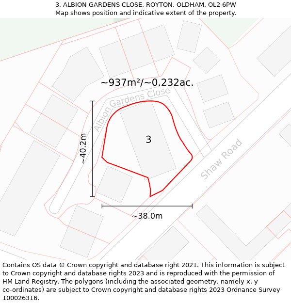 3, ALBION GARDENS CLOSE, ROYTON, OLDHAM, OL2 6PW: Plot and title map