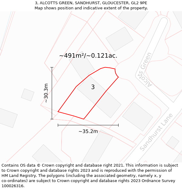 3, ALCOTTS GREEN, SANDHURST, GLOUCESTER, GL2 9PE: Plot and title map