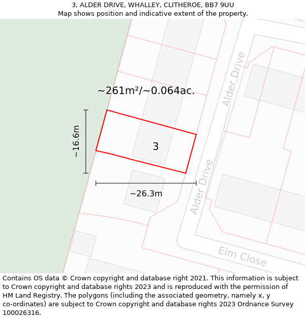 3, ALDER DRIVE, WHALLEY, CLITHEROE, BB7 9UU: Plot and title map