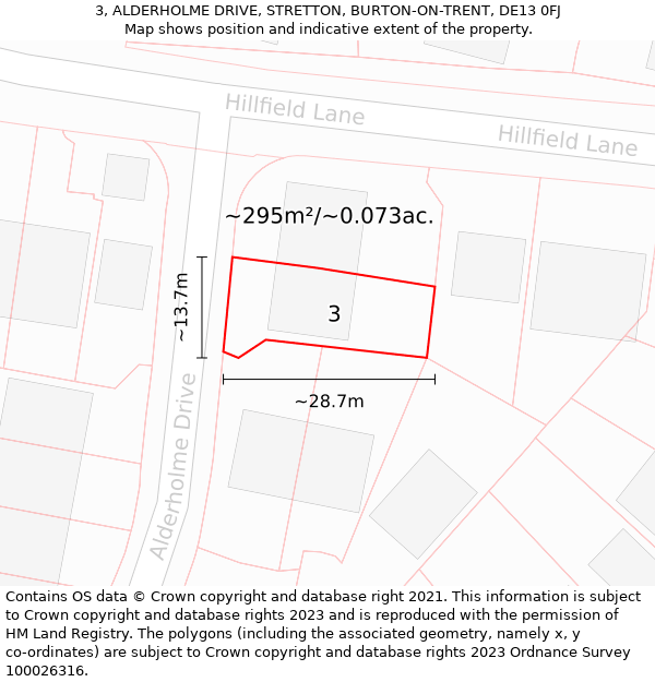 3, ALDERHOLME DRIVE, STRETTON, BURTON-ON-TRENT, DE13 0FJ: Plot and title map