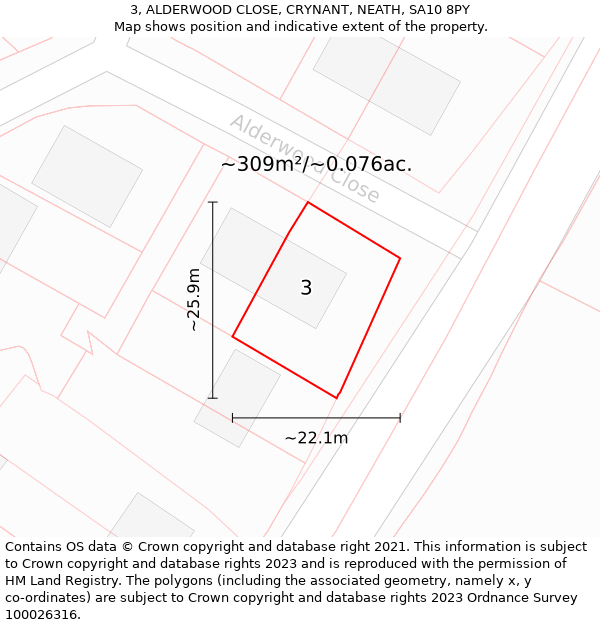 3, ALDERWOOD CLOSE, CRYNANT, NEATH, SA10 8PY: Plot and title map