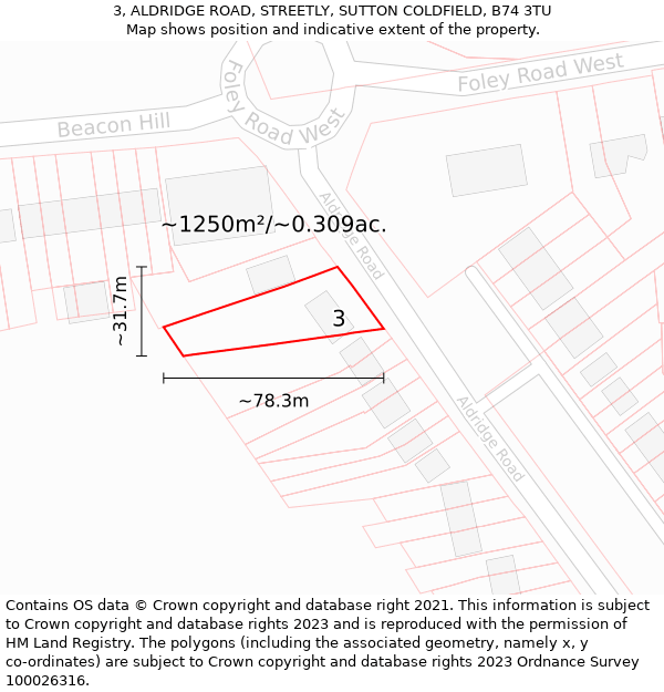 3, ALDRIDGE ROAD, STREETLY, SUTTON COLDFIELD, B74 3TU: Plot and title map