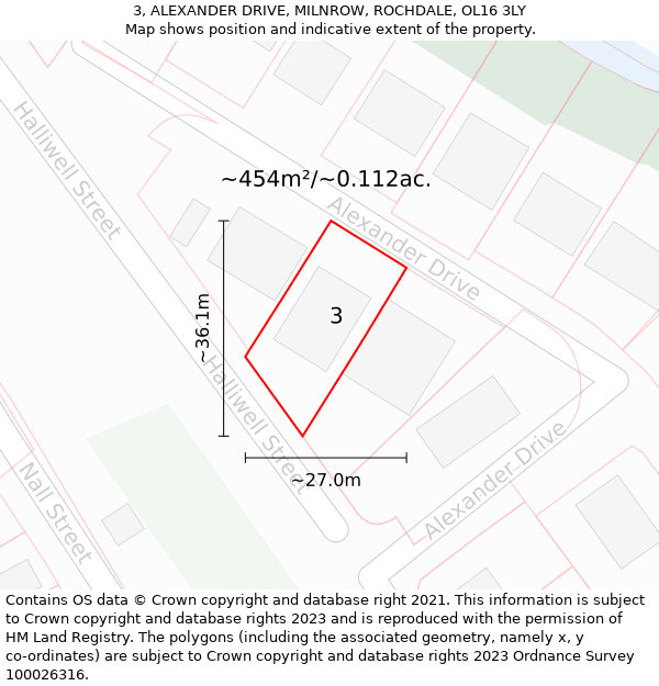 3, ALEXANDER DRIVE, MILNROW, ROCHDALE, OL16 3LY: Plot and title map