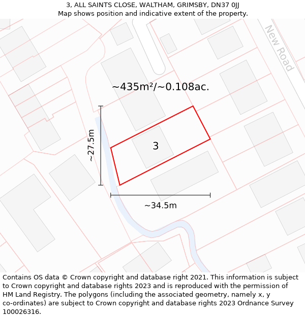 3, ALL SAINTS CLOSE, WALTHAM, GRIMSBY, DN37 0JJ: Plot and title map