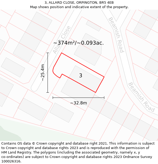 3, ALLARD CLOSE, ORPINGTON, BR5 4EB: Plot and title map