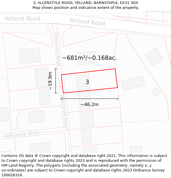 3, ALLENSTYLE ROAD, YELLAND, BARNSTAPLE, EX31 3DX: Plot and title map