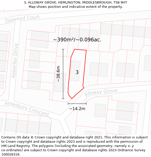 3, ALLOWAY GROVE, HEMLINGTON, MIDDLESBROUGH, TS8 9HT: Plot and title map