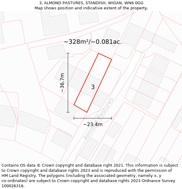 3, ALMOND PASTURES, STANDISH, WIGAN, WN6 0GG: Plot and title map