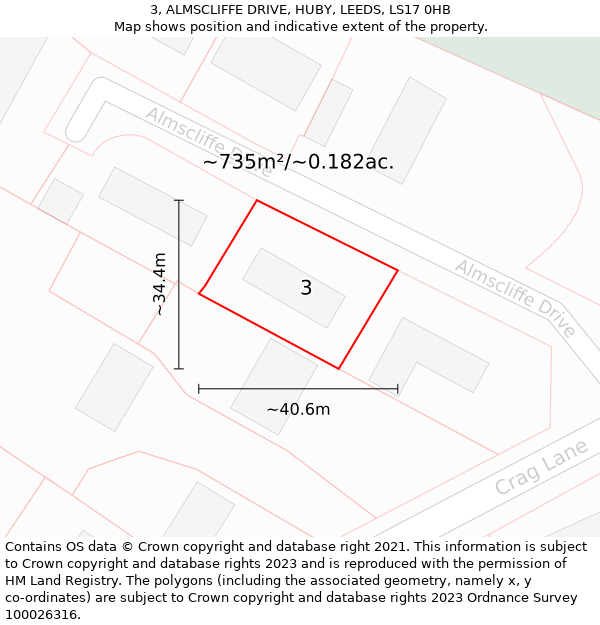 3, ALMSCLIFFE DRIVE, HUBY, LEEDS, LS17 0HB: Plot and title map