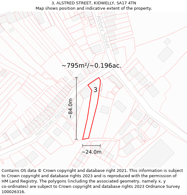 3, ALSTRED STREET, KIDWELLY, SA17 4TN: Plot and title map