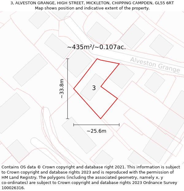 3, ALVESTON GRANGE, HIGH STREET, MICKLETON, CHIPPING CAMPDEN, GL55 6RT: Plot and title map