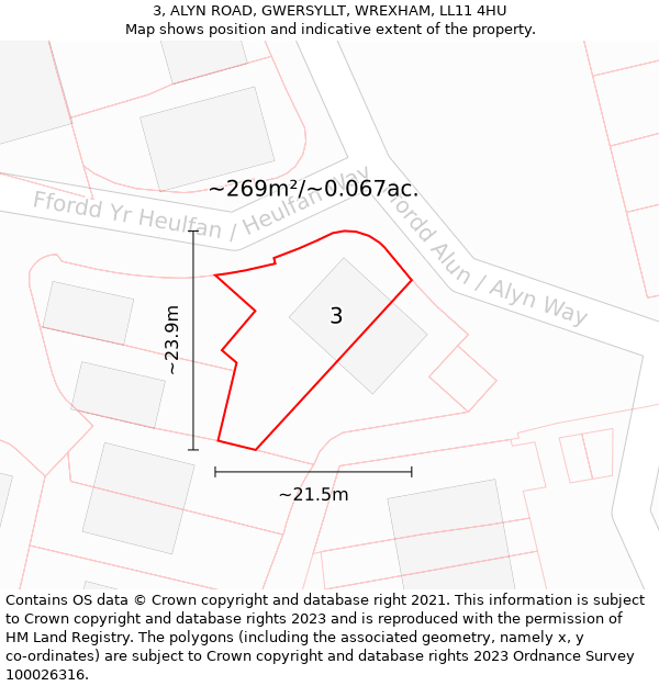 3, ALYN ROAD, GWERSYLLT, WREXHAM, LL11 4HU: Plot and title map