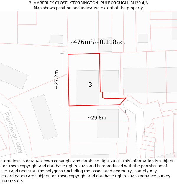 3, AMBERLEY CLOSE, STORRINGTON, PULBOROUGH, RH20 4JA: Plot and title map