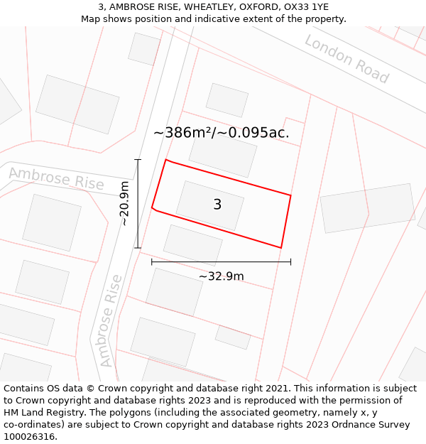 3, AMBROSE RISE, WHEATLEY, OXFORD, OX33 1YE: Plot and title map