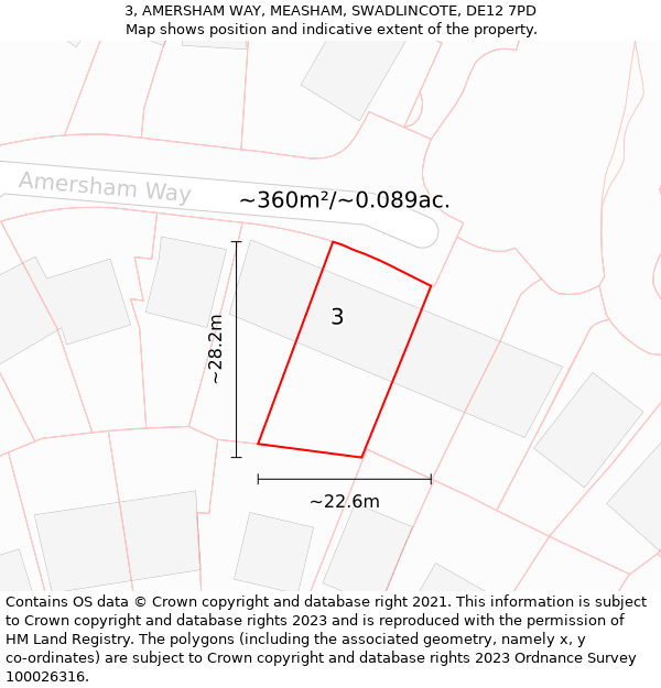 3, AMERSHAM WAY, MEASHAM, SWADLINCOTE, DE12 7PD: Plot and title map