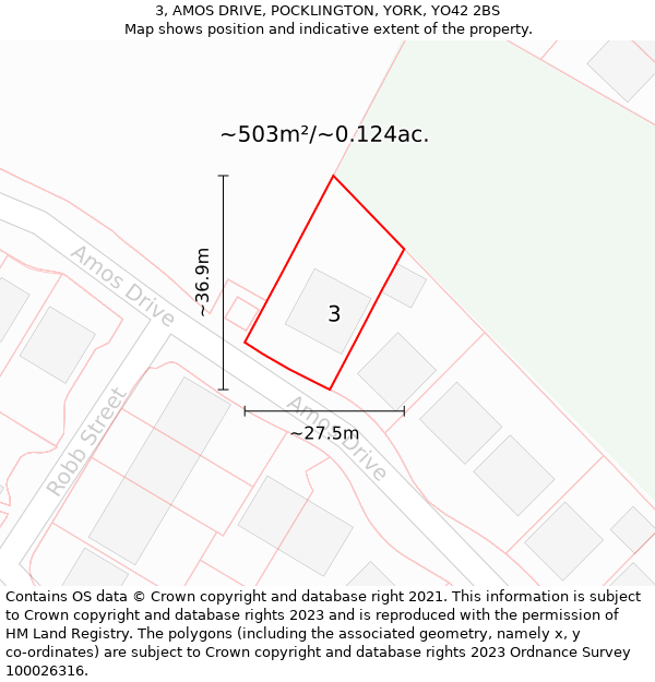 3, AMOS DRIVE, POCKLINGTON, YORK, YO42 2BS: Plot and title map