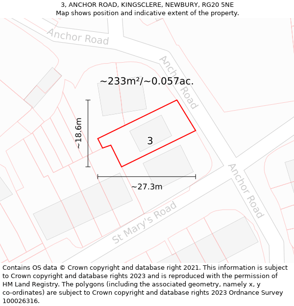 3, ANCHOR ROAD, KINGSCLERE, NEWBURY, RG20 5NE: Plot and title map