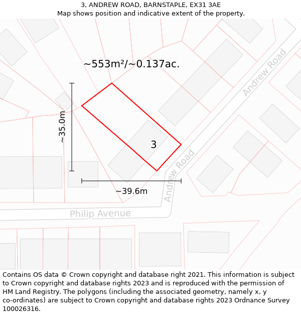 3, ANDREW ROAD, BARNSTAPLE, EX31 3AE: Plot and title map