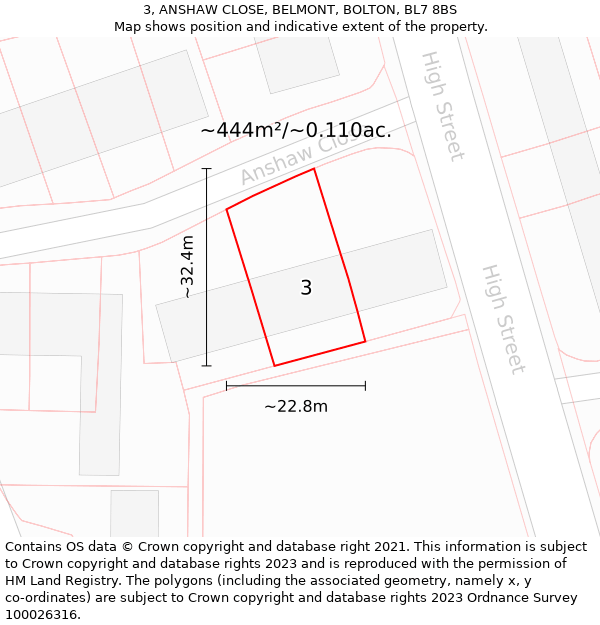 3, ANSHAW CLOSE, BELMONT, BOLTON, BL7 8BS: Plot and title map