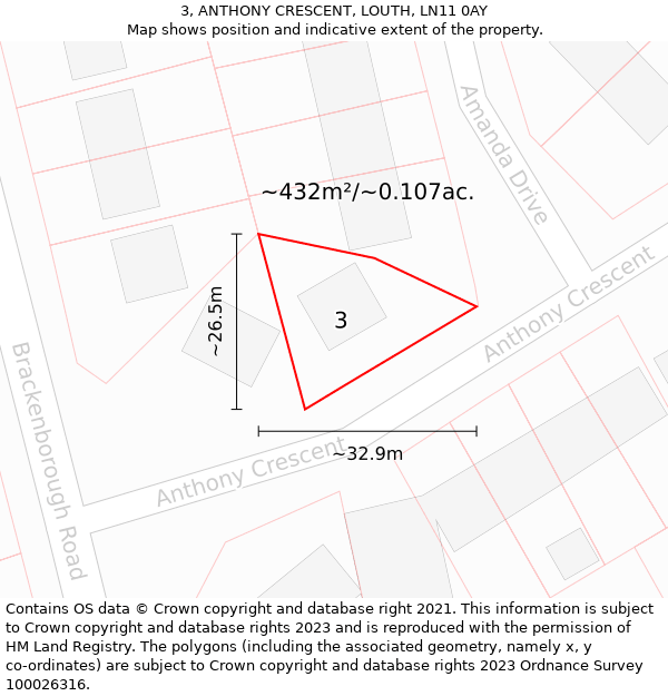 3, ANTHONY CRESCENT, LOUTH, LN11 0AY: Plot and title map