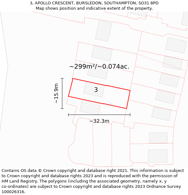 3, APOLLO CRESCENT, BURSLEDON, SOUTHAMPTON, SO31 8PD: Plot and title map