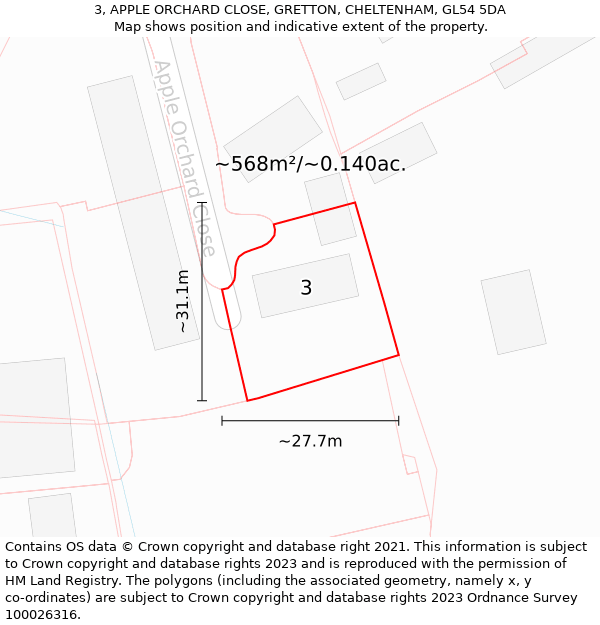 3, APPLE ORCHARD CLOSE, GRETTON, CHELTENHAM, GL54 5DA: Plot and title map