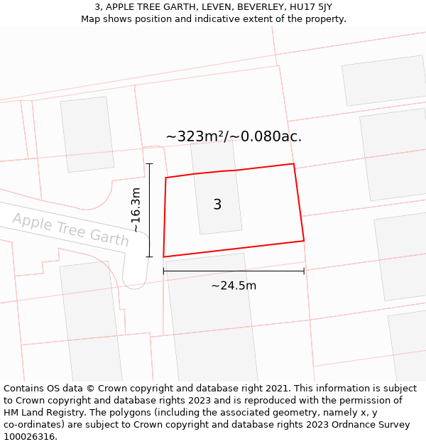 3, APPLE TREE GARTH, LEVEN, BEVERLEY, HU17 5JY: Plot and title map