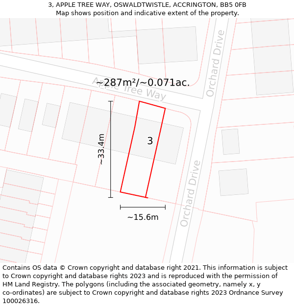 3, APPLE TREE WAY, OSWALDTWISTLE, ACCRINGTON, BB5 0FB: Plot and title map