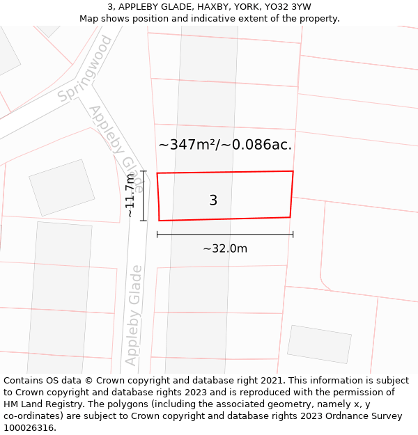 3, APPLEBY GLADE, HAXBY, YORK, YO32 3YW: Plot and title map