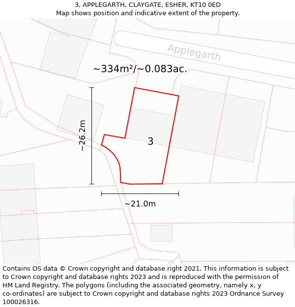 3, APPLEGARTH, CLAYGATE, ESHER, KT10 0ED: Plot and title map