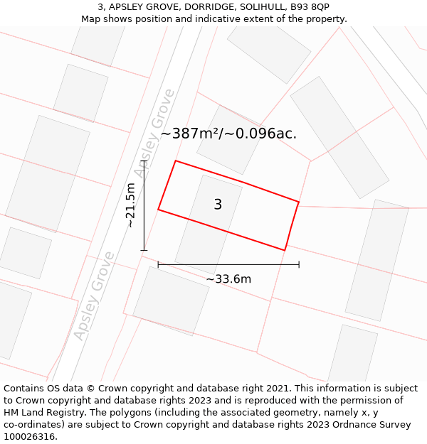 3, APSLEY GROVE, DORRIDGE, SOLIHULL, B93 8QP: Plot and title map