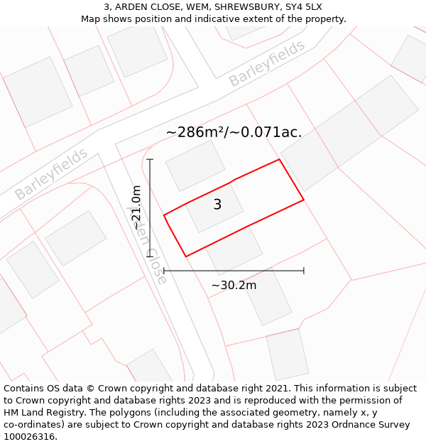 3, ARDEN CLOSE, WEM, SHREWSBURY, SY4 5LX: Plot and title map