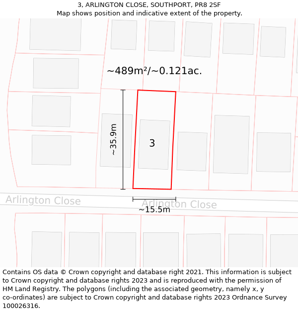 3, ARLINGTON CLOSE, SOUTHPORT, PR8 2SF: Plot and title map