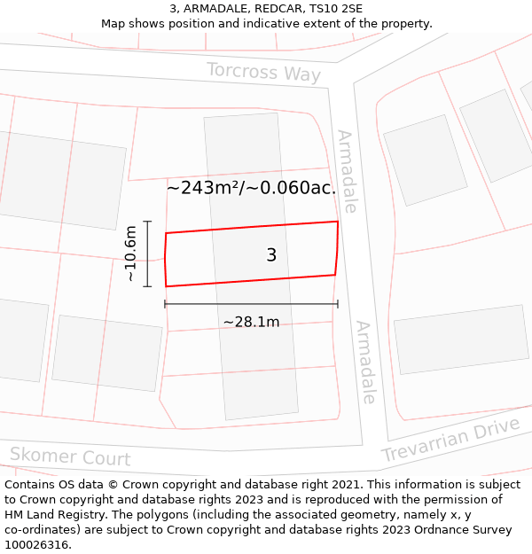 3, ARMADALE, REDCAR, TS10 2SE: Plot and title map