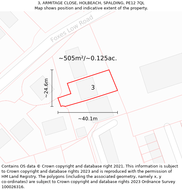 3, ARMITAGE CLOSE, HOLBEACH, SPALDING, PE12 7QL: Plot and title map