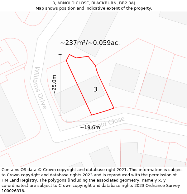 3, ARNOLD CLOSE, BLACKBURN, BB2 3AJ: Plot and title map