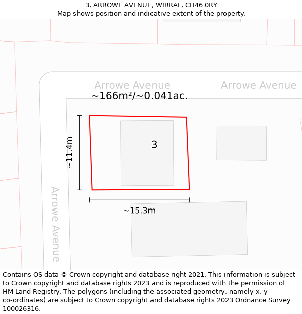 3, ARROWE AVENUE, WIRRAL, CH46 0RY: Plot and title map