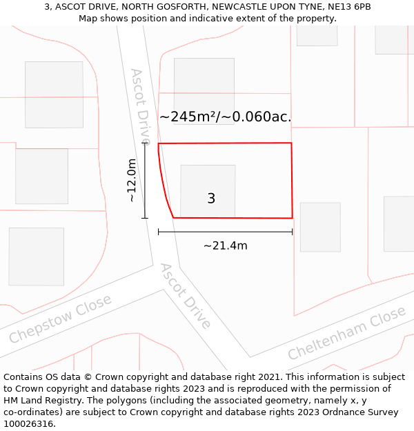 3, ASCOT DRIVE, NORTH GOSFORTH, NEWCASTLE UPON TYNE, NE13 6PB: Plot and title map