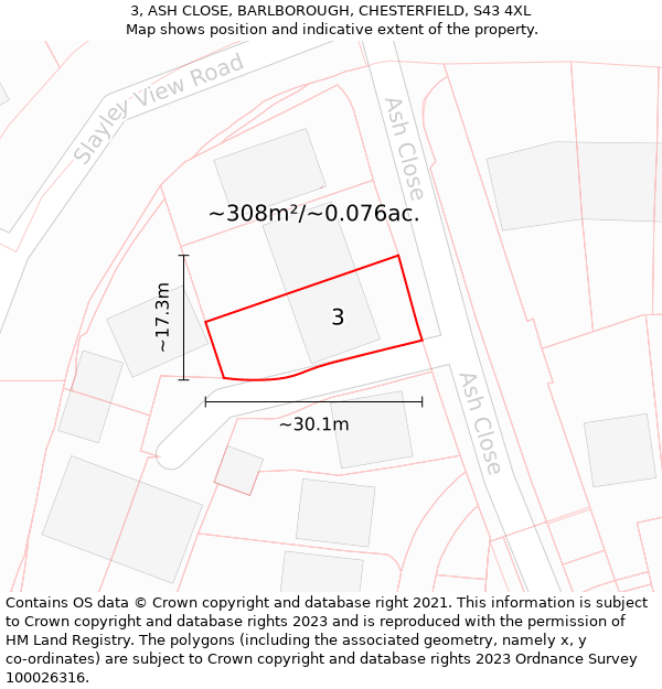 3, ASH CLOSE, BARLBOROUGH, CHESTERFIELD, S43 4XL: Plot and title map